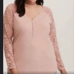 Torrid Plus Blush Long Lace Sleeve Henley Top New With Tags